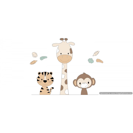 Muursticker 3 jungle dieren tijger, giraf en aap-beige met te kiezen kleur (58x55cm)